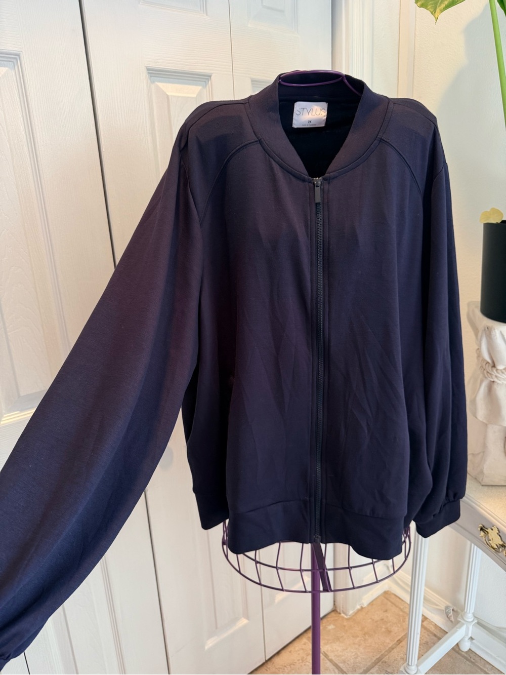 Plus size Travel wear Sporty casual STYLUS Women's Dark Navy Bomber Zip Jacket